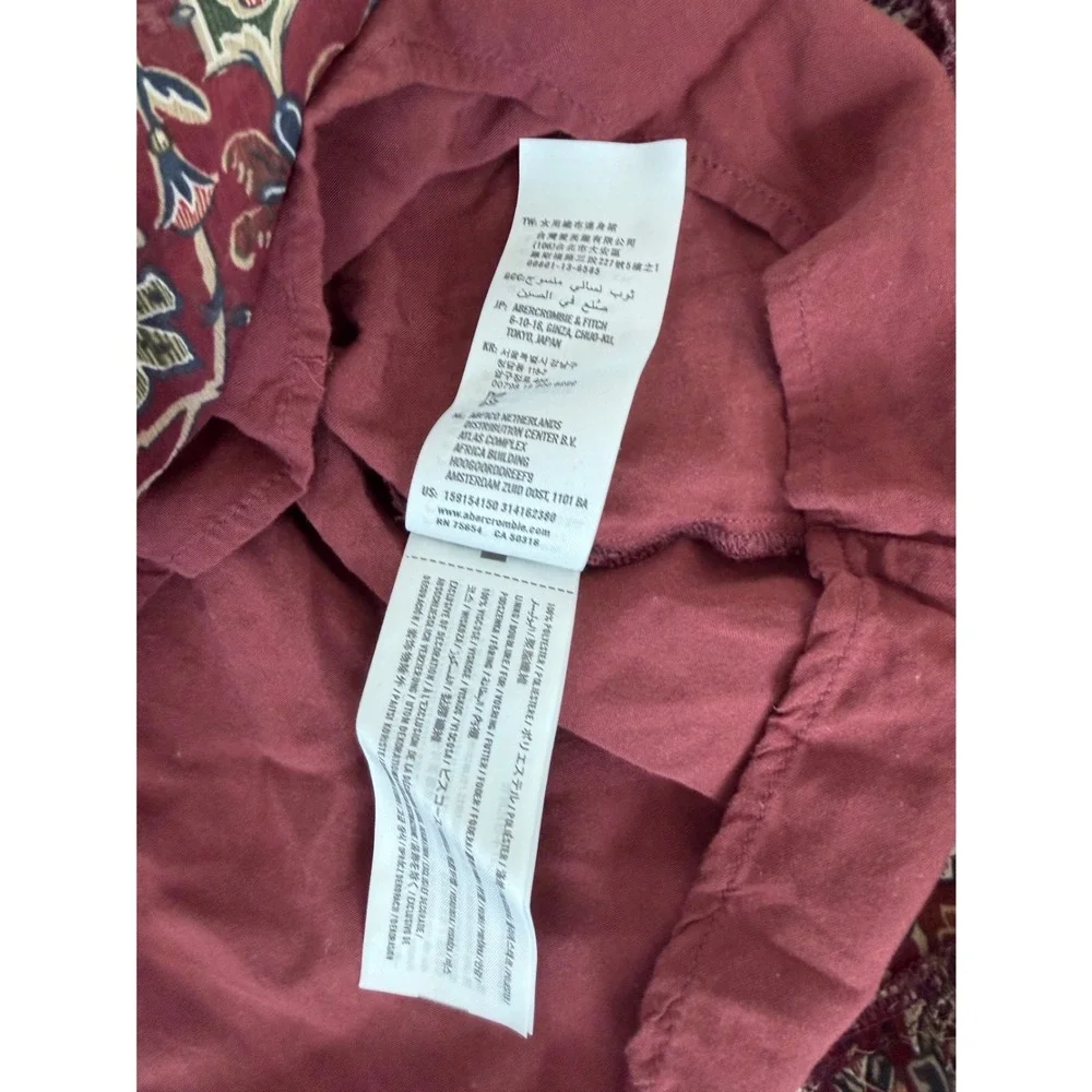 Abercrombie & Fitch Boho Maxi Dress XS Burgundy Paisley Whimsygoth Ethereal